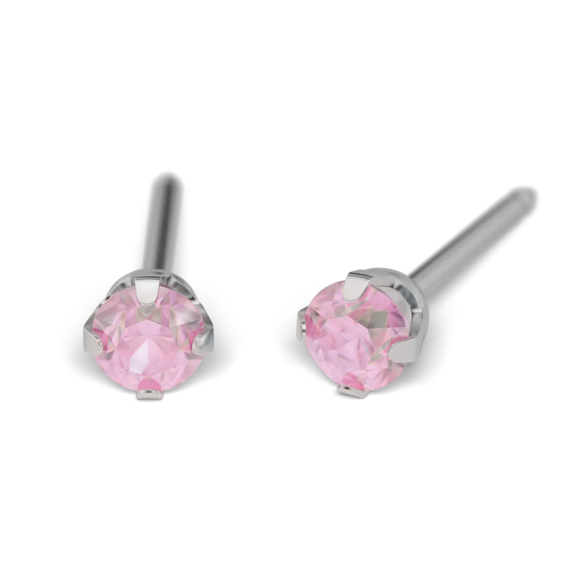 Náušnice z chirurgickej ocele - Zirkóny - ružové - 3 mm